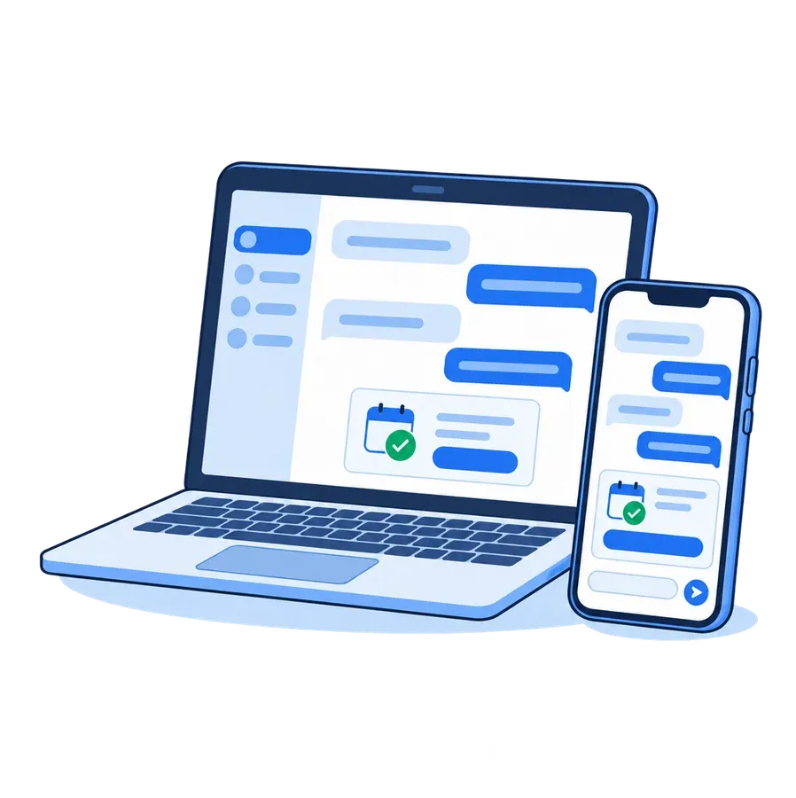 Booking conversation with the chatbot on phone and desktop