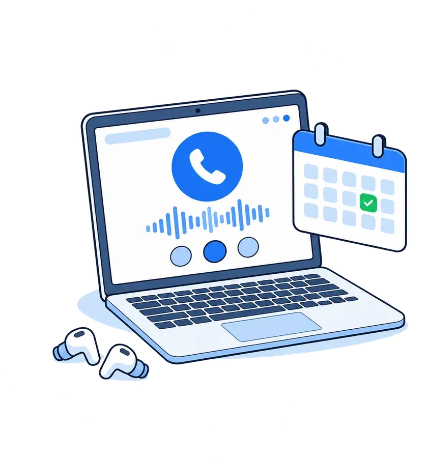 Laptop showing the demo call button next to a calendar