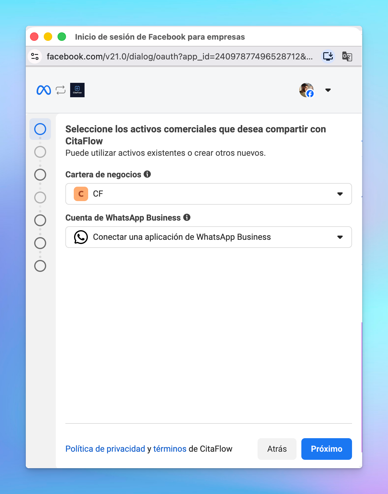 Select business assets and WhatsApp Business account