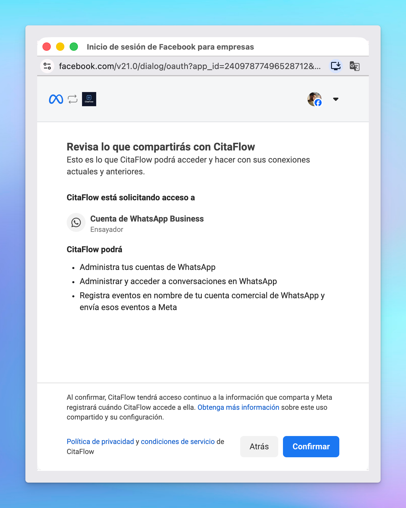 Summary of permissions CitaFlow needs